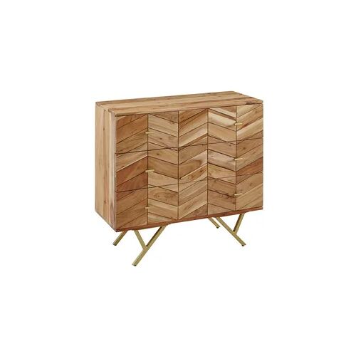 KADIMA DESIGN Sideboard 90x86,5x40 cm Akazie Massivholz / Metall Anrichte, Kommode 3 Schubladen, Hoher Kommodenschrank Holz Massiv, Standschrank