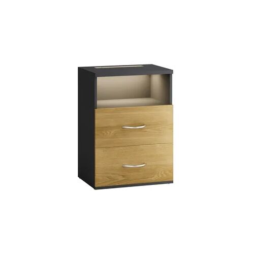 CASARIA® Nachttisch mit Schubladen & Beleuchtung Holz Grau