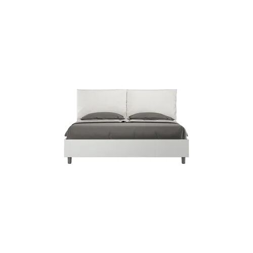 Doppelbett mit Stauraum, Doppellift, 160x200 cm, weißes Eschenholz, weiße Kunstlederkissen, Egos Antea