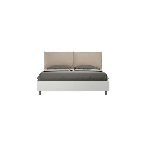 Doppelbett mit Stauraum, Doppellift, 160x200 cm, weißes Eschenholz, taubengraue Kunstlederkissen, Egos Antea