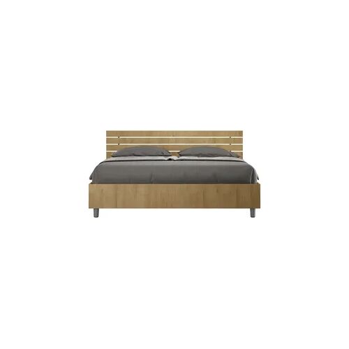 Doppelbett mit Stauraum und Hubfunktion (160 x 190 cm), schräges Kopfteil mit Lattenrost aus Ankel-Eiche