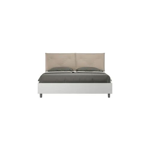 Doppelbett mit Stauraum, Doppellift, 160x200 cm, weißes Eschenholz, taubengraue Kunstlederkissen, Egos Appia
