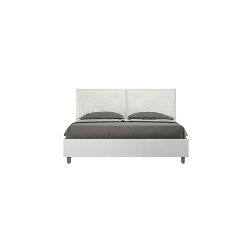 Doppelbett mit Stauraum, Doppellift, 160x200 cm, weißes Eschenholz, weiße Kunstlederkissen, Egos Appia