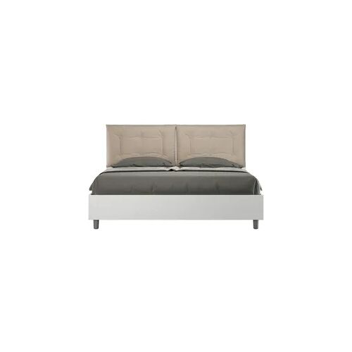 Doppelbett mit Stauraum, Doppellift, 160x190 cm, weißes Eschenholz, taubengraue Kunstlederkissen, Egos Annalisa