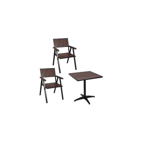 Mendler 2er-Set Gartenstuhl+Gartentisch HWC-J95, Stuhl Tisch, Gastro Outdoor-Beschichtung, Alu Polywood ~ schwarz, dunkelbraun