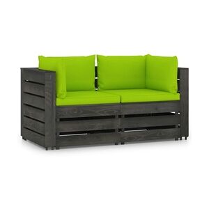 vidaXL 2-Sitzer-Gartensofa mit Kissen Grau Imprägniertes Holz