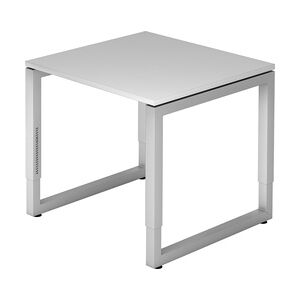 bümö höhenverstellbarer Schreibtisch R-Serie 80x80 cm in grau, Gestell in Silber - PC Tisch klein für's Büro manuell höhenverstellbar, Computertisch