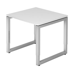 bümö höhenverstellbarer Schreibtisch R-Serie 80x80 cm in weiß, Gestell in Silber - PC Tisch klein für's Büro manuell höhenverstellbar, Computertisch