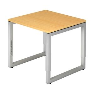 bümö höhenverstellbarer Schreibtisch R-Serie 80x80 cm in Buche, Gestell in Silber - PC Tisch klein für's Büro manuell höhenverstellbar, Computertisch