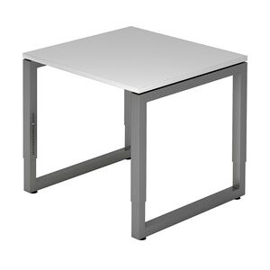 bümö höhenverstellbarer Schreibtisch R-Serie 80x80 cm in grau, Gestell in Graphit - PC Tisch klein für's Büro manuell höhenverstellbar, Computertisch