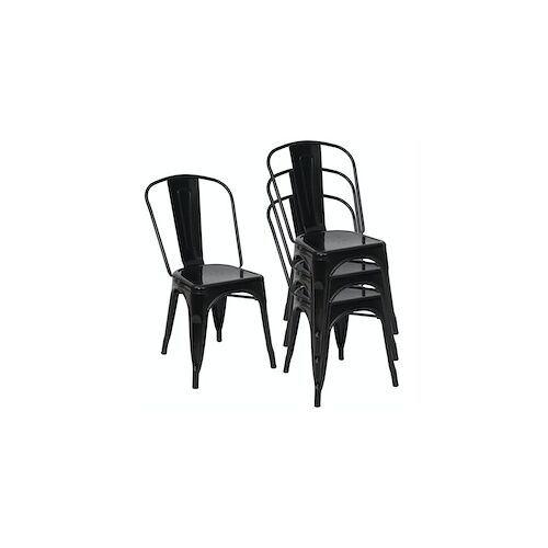 Mendler 4er-Set Stuhl HWC-A73, Bistrostuhl Stapelstuhl, Metall Industriedesign stapelbar ~ schwarz