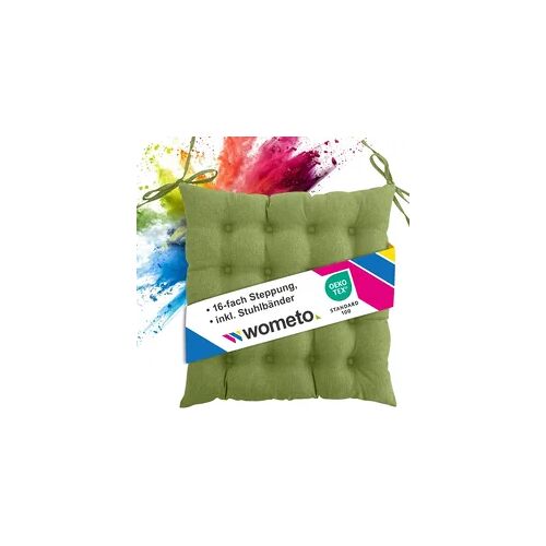 wometo Sitzkissen Stuhlkissen 40x40 OEKO-TEX  - grün Sitzauflage Bank Polster Sitzpolster mit Bändern / Schleife, Indoor / Outdoor