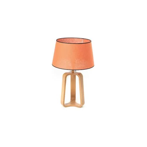 Tischlampe SELVA und Lampenschirm aus Ziegelflachs - E27_40W - Mehrfarbig Holz Amadeus 45x45 cm