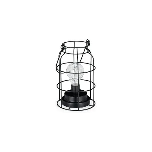 Relaxdays Tischlampe Vintage, Gitterlampe mit LED Glühbirne, warmweiß, Batterie, Drahtlampe Industrie Design, schwarz