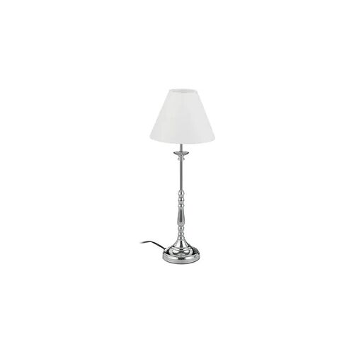 Relaxdays Tischlampe Vintage, Stoff Lampenschirm, spiegelnd verchromt, Dekolampe, E14, H x D 55 x 21 cm, silber/weiß