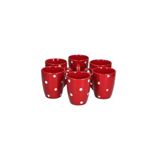 VAN WELL 6er Set Kaffeebecher Emily 39cl rot mit weißen Punkten