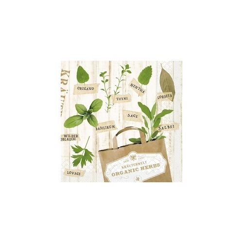 Mank Serviette aus Tissue – Kräuter/Herbs, 33 x 33 cm, 100 Stück – Küchenkräuter Petersilie Rosmarin Oregano