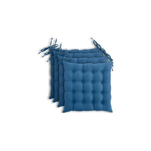wometo 4er Set Sitzkissen Stuhlkissen 40x40 OEKO-TEX  - türkis blau Sitzauflage Bank Polster Sitzpolster mit Bändern / Schleife, Indoor / Outdoor