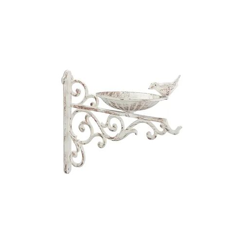 Relaxdays Vogeltränke Gusseisen, Wandmontage, wetterfest, Vintage Vogelbad Wildvögel, Gartendeko, HBT 24x28x14 cm, weiß