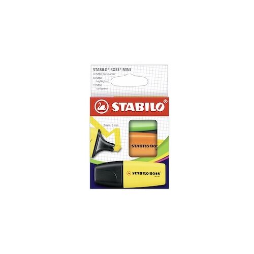 Stabilo Textmarker – STABILO BOSS MINI – 3er Pack – gelb, orange, grün