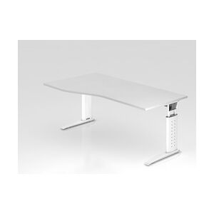 PROREGAL Schreibtisch Mauri   Weiß   Silber Gestell   BxT 180x80/100cm   Arbeitshöhe 68-86cm   höhenjustierbar, 2cm Raster   C-Fuß-Gestell