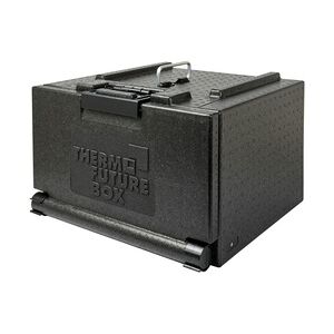 Thermo Future Box Frontlader PIZZA 35 x 39, Isolierbox schwarz mit Fronttür und Tragegriff, 27 Liter, robust, nachhaltig aus EPP