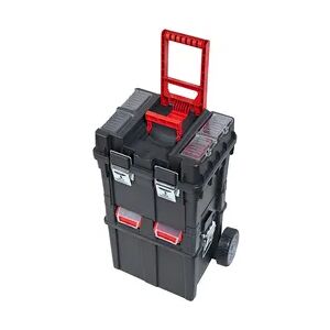 PROREGAL Werkzeugkoffer-Trolley Plus auf Rollen   HxBxT 71,2x49,5x35cm   Polypropylen   Schwarz/Rot