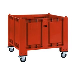 Palettenbox mit 4 Lenkrollen / 2 Rollen mit Feststellbremse, LxBxH 1200x800x1000 mm, geschl, Farbe: rot