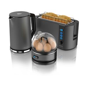Arendo - Wasserkocher mit Toaster und Eierkocher SET Edelstahl Grau Wasserkocher 1,5L 40° - 100°C, Toaster 4 Scheiben LED-Display 6 Bräunungsgrade