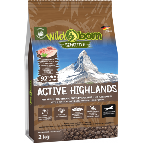Wildborn Active Highlands 2kg getreidefreies Hundefutter für aktive Hunde