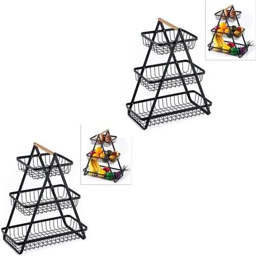 Set 2x Obstkorb Metall Divit Obstschale mit 3 Ebenen Brotkorb Küchenzubehör PL27 schwarz