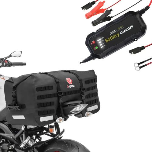Bagtecs Set: Motorrad Hecktasche SX70 70Ltr wasserdicht sw Bagtecs mit Motorrad Batterie Ladegerät BC2 Vollautomatisch 1.500mA