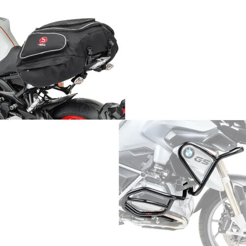 MOTO GUARD Set: Sturzbügel Set kompatibel mit BMW R 1200 GS 17-18 oben und unten L2 Schutzbügel + Hecktasche X50 Gepäcktasche hinten 50Ltr in schwarz