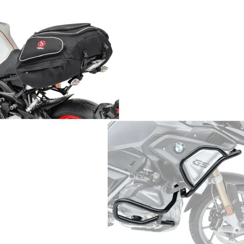 MOTO GUARD Set: Sturzbügel Set kompatibel mit BMW R 1200 GS 13-16 oben und unten L2 Schutzbügel + Hecktasche X50 Gepäcktasche hinten 50Ltr in schwarz