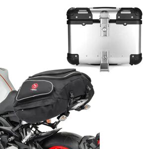 Set: Motorrad Hecktasche X50 Gepäcktasche hinten 50Ltr sw Bagtecs mit Alu Top Case XS45 Alu univ. 45 Liter silber