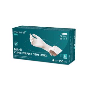 Medi-Inn Clinic Perfect White Semi Long Nitril-Einmalhandschuhe puderfrei (Größe L, 150 Stück)