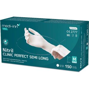 Medi-Inn Clinic Perfect White Semi Long Nitril-Einmalhandschuhe puderfrei (Größe M, 150 Stück)