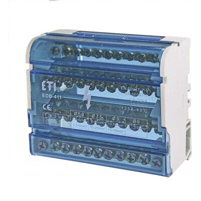 Verteilerblock 4-polig 125A 11-Klemmstellen TH35 EDB-411 001102304 ETI Verteilerblock 4-polig 125A 11-Klemmstellen TH35 EDB-411 001102304 ETI