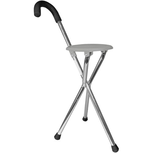 REHAFORUM MEDICAL Alu-Gehstock mit Sitz, Dreifußgehhilfe, faltbar weiss silber