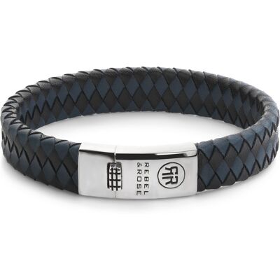 Rebel & Rose RR-L0177-S-L Armband Braided Flat 925 Black & Blue Rebel & Rose RR-L0177-S-L Armband Braided Flat 925 Black & Blue