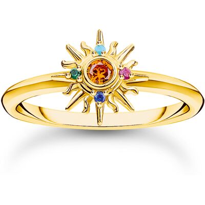 Thomas Sabo TR2458-488-7-54 Vergoldeter Ring mit Sonne und bunten Steinen Damen Thomas Sabo TR2458-488-7-54 Vergoldeter Ring mit Sonne und bunten Steinen Damen