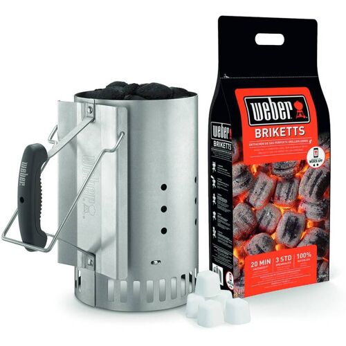 Weber Anzündset mit Rapidfire Anzündkamin, Briketts & 6 Anzündwürfel