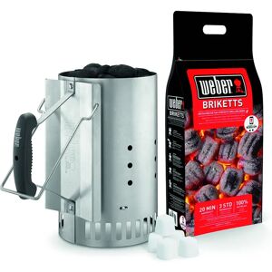 Anzündset mit Rapidfire Anzündkamin, 2 kg Weber Brikett und 6 Anzündwürfeln