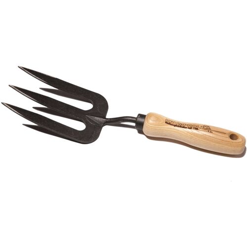 Krumpholz Handgabel mit 3 Zinken und Griff aus Eschenholz, 14 cm