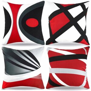 GTA Kissenbezug 45 x 45, modernes geometrisches Überwurfkissen, rot, schwarz, grau, Kissen, Sofa, dekorative unregelmäßige Streifen, Samt-Kissenbezug, 4