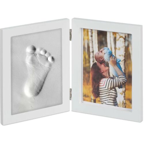 RELAXDAYS 1 x Babybilderrahmen mit Gipsabdruck, Set für Handabdruck oder Fußabdruck, diy Babyabdruck, mit Modelliermasse, weiß