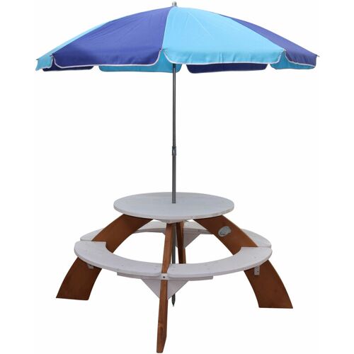 AXI Orion Picknicktisch für Kinder aus Holz Runder Kindertisch mit Sonnenschirm für den Garten in Braun & Weiß – Braun – AXI