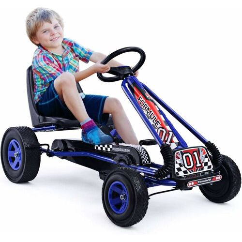 DREAMADE Kinder Go Kart Tretfahrzeug, Tretauto mit Bremsen, Kinderfahrzeug Pedalfahrzeug mit Verstellbarem Sitz (Blau)