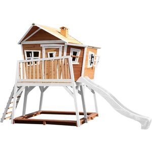AXI Spielhaus Max mit Sandkasten & weißer Rutsche   Stelzenhaus in Braun & Weiß aus fsc Holz für Kinder   Spielturm mit Wellenrutsche für den Garten