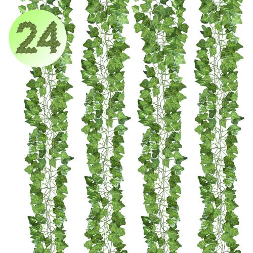 HENGDA Efeu Künstlich Girlande, 24 Stück Grün Efeu mit Nylon Kabelbinder Pflanzen Efeuranke für Garten Hochzeit Party Wanddekoration – Grün